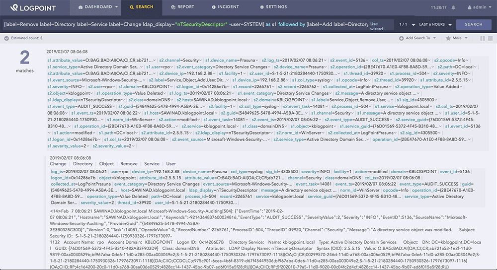 ACL changes Screenshot K ACL changes in LogPoint