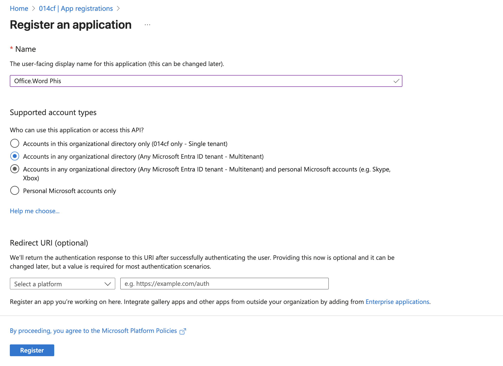 Register Applicaiton in Entra ID