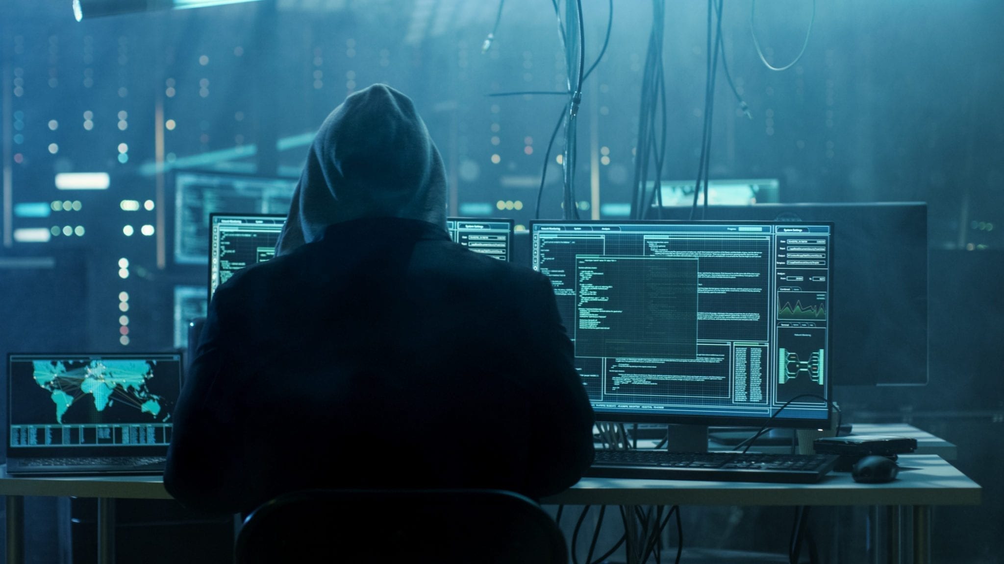 Hooded hacker header stock image